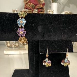1980's 10kt YG Multi Gem Bracelet & Earring Set